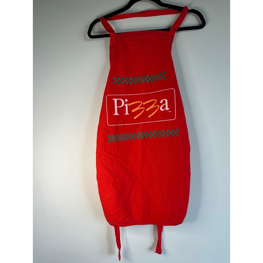 McDonalds Vintage Red Pizza Graphic Bib Apron Retro Style Checkered Green White